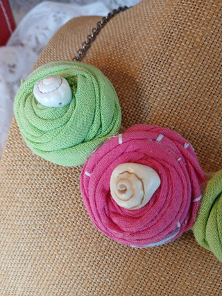 Rolled Fabric Floral Necklace 3
