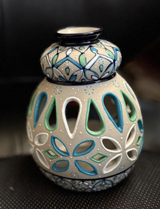 Handpainted Ceramic Tealight/candle holder by Javier Servin 5.75"