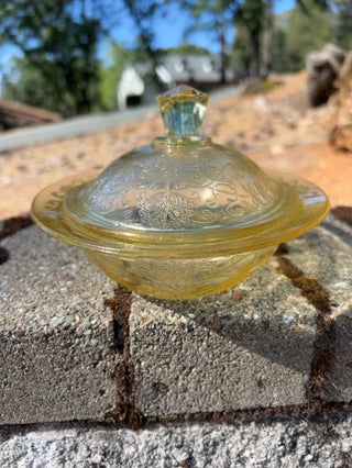 Vintage Hazel Atlas Florentine Yellow Depression Glass Covered Bowl