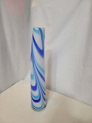 Blown Glass Blue & White 16" Curved Art Glass Vase RCD