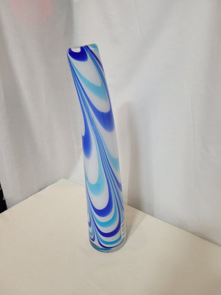 Blown Glass Blue & White 16" Curved Art Glass Vase RCD