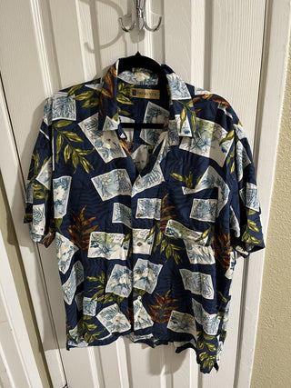 Men's Large Vintage Imprints Bay Hawaiian Postcards Shirt RCD