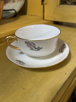 12F Signed Haviland China Teacup & Saucer - Stencil Rose Pattern MTS|70863