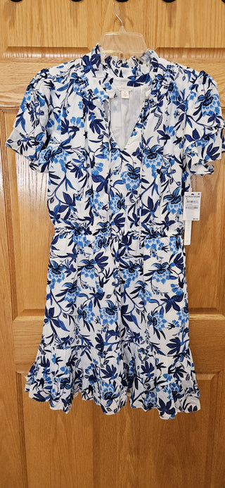 Dress, blue & white, sz M, Carlos brand, side pockets, new with tags, RSV|104007