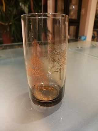 Vtg Tumbler Amber Tawny Trees