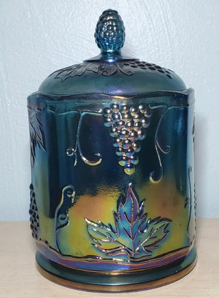 Indiana Carnival Glass Blue Iridescent Grape Harvest Dish|96213