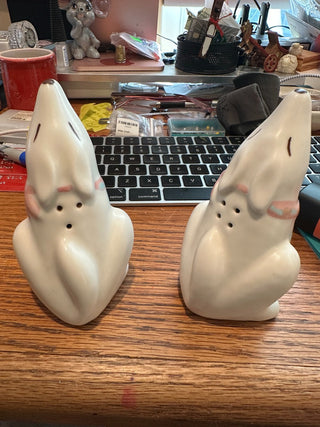 Vtg. Pottery Stoneware SW Coyote Wolf Salt & Pepper shakers 4.5" RCD