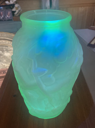 1930’s  10” Gazelle Uranium Glass Vase by phoenix glass co rcd