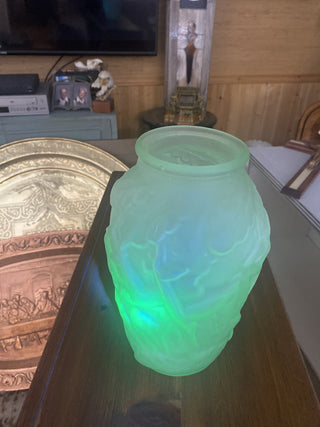 1930’s  10” Gazelle Uranium Glass Vase by phoenix glass co rcd