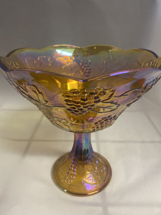 Indiana Marigold carnival glass pedestal bowl rcd|75256