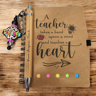 Notebook w/Matching Pen & Beaded Keychain/Bag Tag attachement 4.09"x5.31"  Leopard Teacher|71105