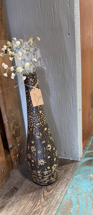 14” Brown & Beige Ceramic Flowered Vase RSV|81510