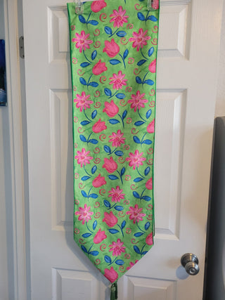 Table Runner Green w/Pink & Blue Flowers 88" x 13-1/2" RCD