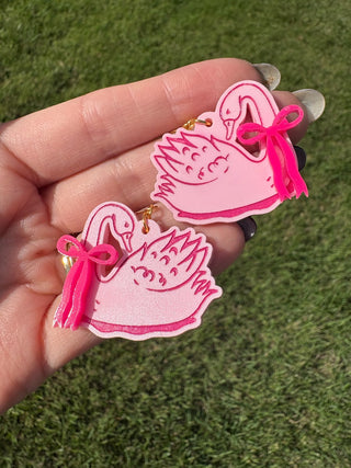 Pink Swan with Bow Earrings MTS|128777