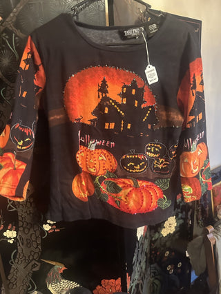 Vintage Take Two Sequins Sz Large Haunted House Pumpkins #63 VV MTS|107904