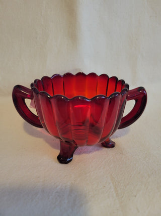 Vintage Ruby Red Footed Creamer & Sugar Dish Set RCD