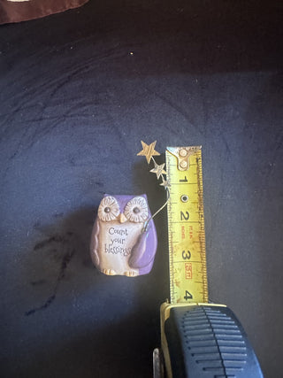 Tiny purple Owl with metal stars "Count your blessing" #62 VV MTS
