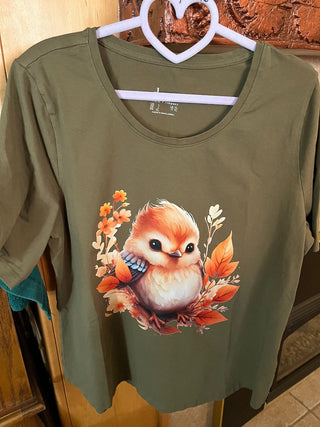 Fall Chickadee Blouse Army Green RSV|125539