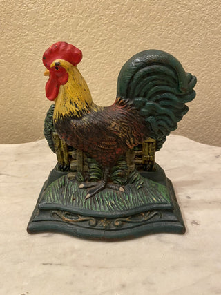 Cast iron vtg rooster mail napkin holder or doorstop RCD|118587