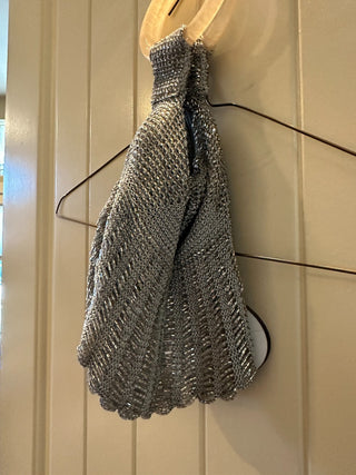 Bar III Beaded evening Bag, silver w/zipper close, plastic handles RCD|81873