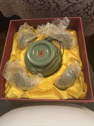 Vintage Chinese Yixing Green Glazed Clay Teapot Zisha ceremony Teaware Collection rare