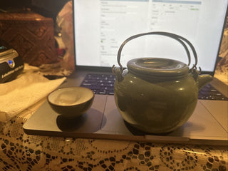 Vintage Chinese Yixing Green Glazed Clay Teapot Zisha ceremony Teaware Collection rare