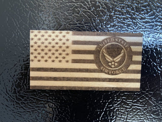 USA Flag with Air Force Logo Engraved Wood Magnet RCD