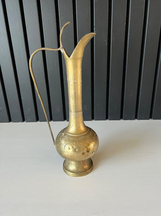 Vintage brass etched pitcher 10” RSV