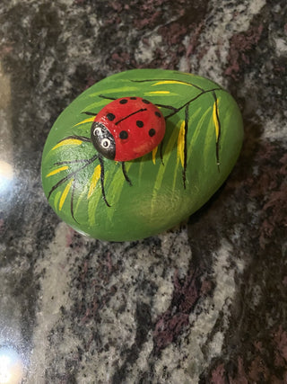Handcrafted "Ladybug on a Leaf" rock art RCD|138907