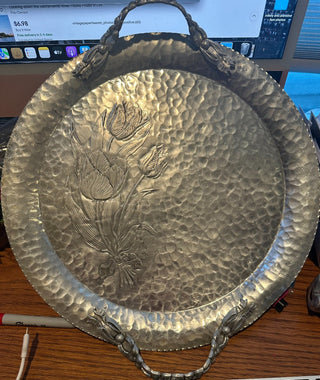 Vtg. Rodney Kent #409, 14" hand wrought tray w/tulip design RCD