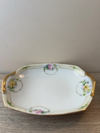 Antique Hand Painted Relish/Trinket Dish w/ Gold Accents