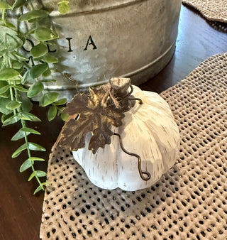 3” White Pumpkin w/Metal Leaf RSV|127443