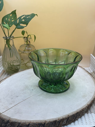 Green depression glass candy bowl vintage RSV