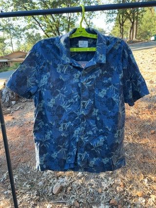 JP Mutual Weave Men's Short Sleeve Pocket All Over Floral Camp Shirt Navy XL