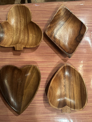 Monkey Pod Wood Card Suite Plate Each Heart, Spade, Diamond, Club Snack nuts poker MCM #47 VV MTS|98080
