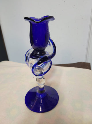 Vtg Hand Blown Cobalt Blue Candle Holder RCD|55740