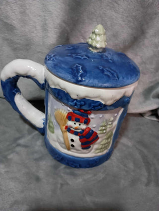 Gibson Home Christmas "Holiday Snowman" ceramic mug with a lid rsv|124539