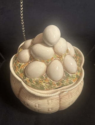 Vintage Basket of Eggs Ceramic Covered Dish 9" Tall and Wide #62 VV MTS