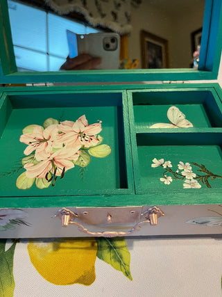 Custom Designed Pink Floral Footed Jewelry Box RSV|96586