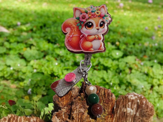 Interchangeable Badge Reel Charm: Squirrel Crochet Look. RSV|84487