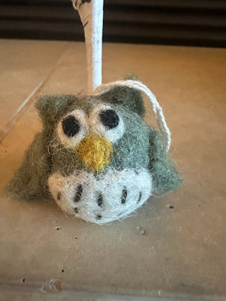 Small Green Felted Owl Tree Ornament  RCD|95471