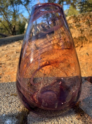 JP 7” Amethyst Art Glass Abstract Art Swirl Vase