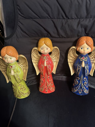 Vintage Christmas Praying Angels Paper Mache Big Eyes Rhinestone MCM #62 VV MTS|139849