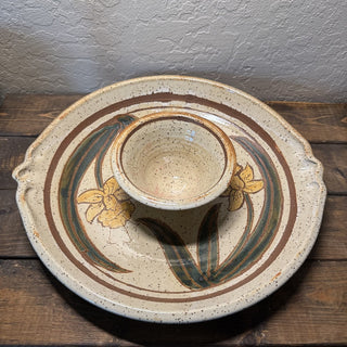Handmade Pottery Daffodil Chip & Dip Bowl MTS|119798