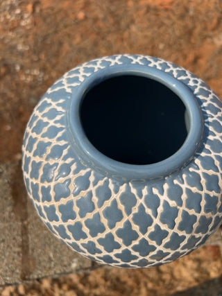 14” Ceramic Latticed Blue & White Ginger Jar