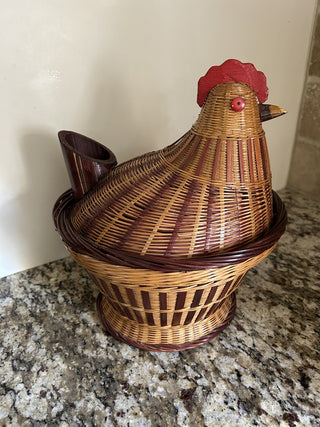Vintage Wicker Chicken Basket with Lid  MTS|95995