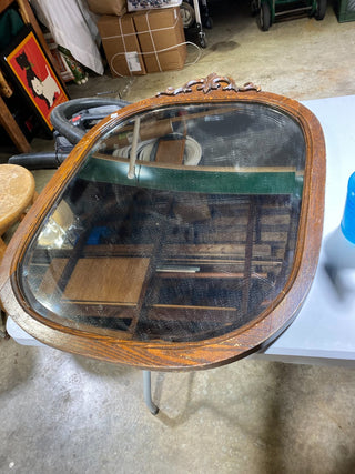 TL antique oval wood framed beveled mirror|49653