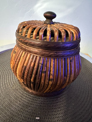 Basket Wood-Bamboo Round w/lid MTS|131307