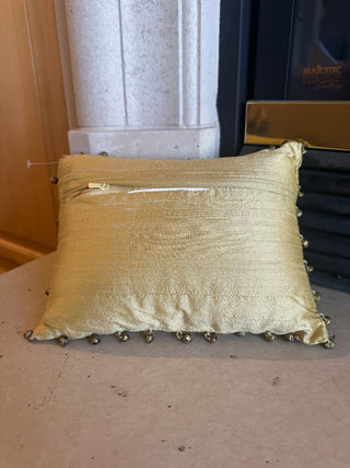 Silk Beaded Pillow, Gold w/small bells on edging 9.5"x7" RCD|68355