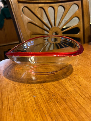 Vintage Walther Glas Small Art Wavy Glass Bowl w/Red Trim RSV|126613